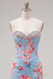 Sweetheart Yellow Corset Beaded Floral Tight Cocktail Dress