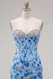 Sweetheart Yellow Corset Beaded Floral Tight Cocktail Dress