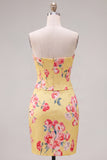 Sweetheart Yellow Corset Beaded Floral Tight Cocktail Dress