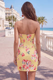 Sweetheart Yellow Corset Beaded Floral Tight Cocktail Dress