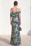 Off the Shoulder Mermaid Navy Green Floral Long Mother Of the Bride Dress