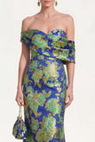 Off the Shoulder Mermaid Navy Green Floral Long Mother Of the Bride Dress
