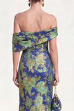 Off the Shoulder Mermaid Navy Green Floral Long Mother Of the Bride Dress