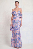 Off the Shoulder Mermaid Navy Green Floral Long Mother Of the Bride Dress