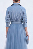 Sage Green A-Line Tulle Long Mother Of the Bride Dress with 3/4 Sleeves