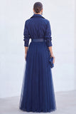 Sage Green A-Line Tulle Long Mother Of the Bride Dress with 3/4 Sleeves
