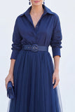 Sage Green A-Line Tulle Long Mother Of the Bride Dress with 3/4 Sleeves