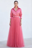 Sage Green A-Line Tulle Long Mother Of the Bride Dress with 3/4 Sleeves