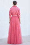 Sage Green A-Line Tulle Long Mother Of the Bride Dress with 3/4 Sleeves