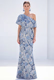 Pink One Shoulder Mermaid Long Floral Mother Of the Bride Dress