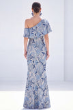 Pink One Shoulder Mermaid Long Floral Mother Of the Bride Dress