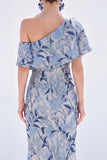 Pink One Shoulder Mermaid Long Floral Mother Of the Bride Dress
