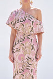 Pink One Shoulder Mermaid Long Floral Mother Of the Bride Dress