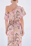 Pink One Shoulder Mermaid Long Floral Mother Of the Bride Dress