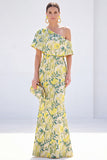 Pink One Shoulder Mermaid Long Floral Mother Of the Bride Dress