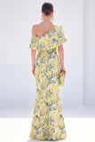 Pink One Shoulder Mermaid Long Floral Mother Of the Bride Dress