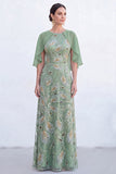 Navy A-Line Beaded Round Neck Long Mother Of the Bride Dress with Cape