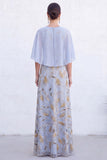 Navy A-Line Beaded Round Neck Long Mother Of the Bride Dress with Cape