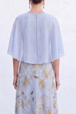 Navy A-Line Beaded Round Neck Long Mother Of the Bride Dress with Cape