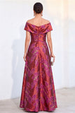 Off the Shoulder Golden Jacquard A-Line Long Mother Of the Bride Dress with Pockets