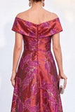 Off the Shoulder Golden Jacquard A-Line Long Mother Of the Bride Dress with Pockets
