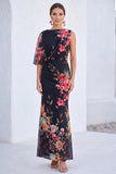 Red Flower Mermaid Asymmetrical Neck Long Mother Of the Bride Dress