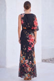 Red Flower Mermaid Asymmetrical Neck Long Mother Of the Bride Dress
