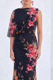 Red Flower Mermaid Asymmetrical Neck Long Mother Of the Bride Dress
