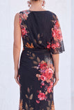 Red Flower Mermaid Asymmetrical Neck Long Mother Of the Bride Dress