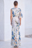 Red Flower Mermaid Asymmetrical Neck Long Mother Of the Bride Dress