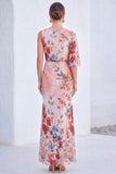 Red Flower Mermaid Asymmetrical Neck Long Mother Of the Bride Dress