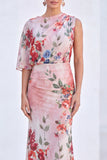Red Flower Mermaid Asymmetrical Neck Long Mother Of the Bride Dress