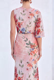 Red Flower Mermaid Asymmetrical Neck Long Mother Of the Bride Dress