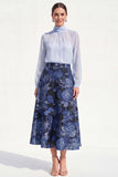 A-Line Purple 2 Piece Midi Chiffon Mother Of the Bride Dress with Long Sleeves