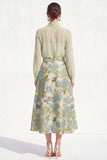 A-Line Purple 2 Piece Midi Chiffon Mother Of the Bride Dress with Long Sleeves