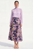 A-Line Purple 2 Piece Midi Chiffon Mother Of the Bride Dress with Long Sleeves
