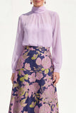 A-Line Purple 2 Piece Midi Chiffon Mother Of the Bride Dress with Long Sleeves