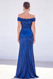 Off the Shoulder Metallic Dark Green Mermaid Long Mother Of the Bride Dress with Slit