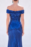 Off the Shoulder Metallic Dark Green Mermaid Long Mother Of the Bride Dress with Slit