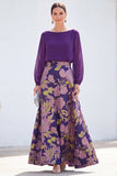 White Blue A-Line Bateau Neck 2 Piece Long Floral Mother Of the Bride Dress