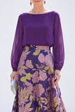 White Blue A-Line Bateau Neck 2 Piece Long Floral Mother Of the Bride Dress