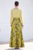 White Blue A-Line Bateau Neck 2 Piece Long Floral Mother Of the Bride Dress