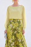 White Blue A-Line Bateau Neck 2 Piece Long Floral Mother Of the Bride Dress