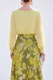 White Blue A-Line Bateau Neck 2 Piece Long Floral Mother Of the Bride Dress