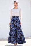 White Blue A-Line Bateau Neck 2 Piece Long Floral Mother Of the Bride Dress