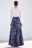 White Blue A-Line Bateau Neck 2 Piece Long Floral Mother Of the Bride Dress