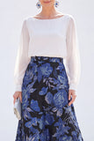 White Blue A-Line Bateau Neck 2 Piece Long Floral Mother Of the Bride Dress