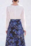White Blue A-Line Bateau Neck 2 Piece Long Floral Mother Of the Bride Dress