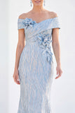 Mermaid Off the Shoulder Light Blue Long Mother Of the Bride Dress with 3D Flowers
