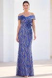 Mermaid Off the Shoulder Light Blue Long Mother Of the Bride Dress with 3D Flowers